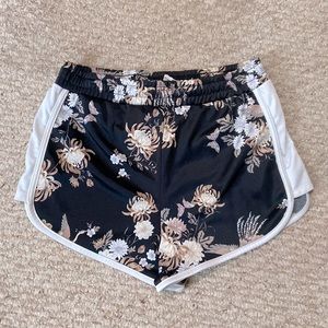 Silky Black Floral Polyester Shorts